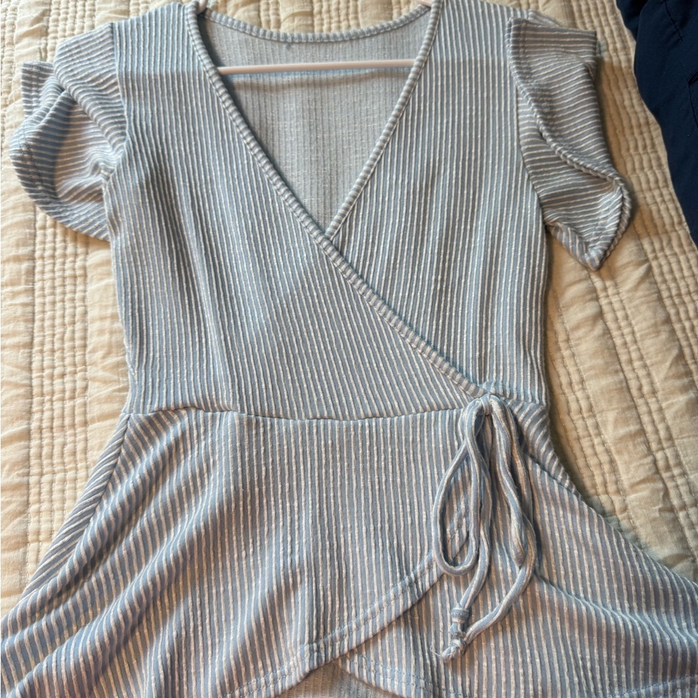 Striped Wrap Top with Short Sleeves